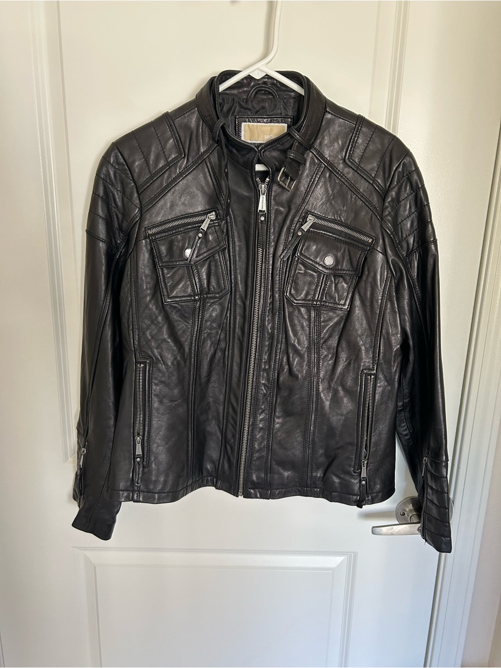 Women’s Black Leather Biker Jacket - Classic Zip Front